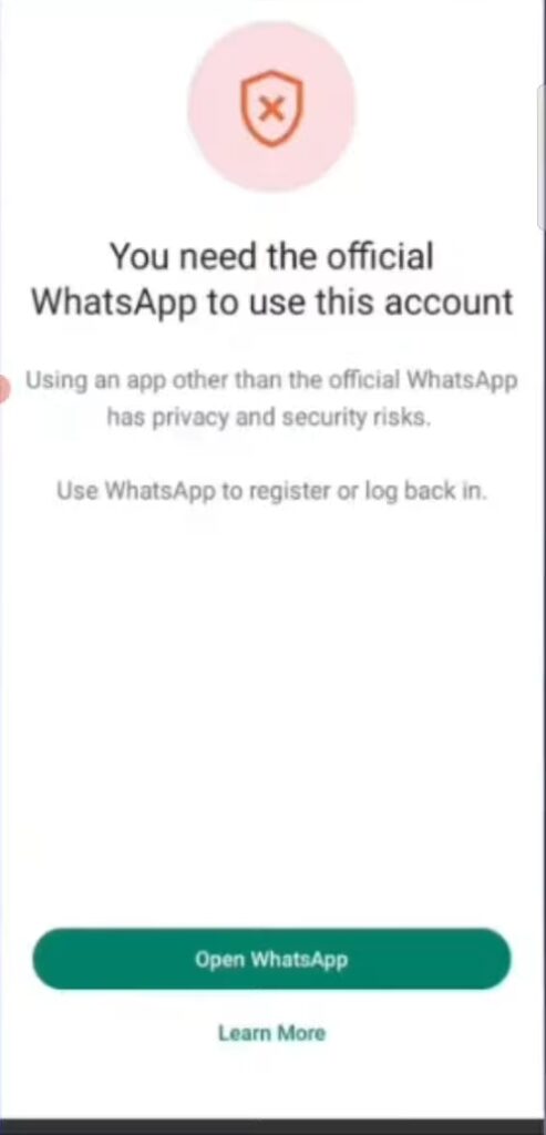 you need to official whatsapp to use this account